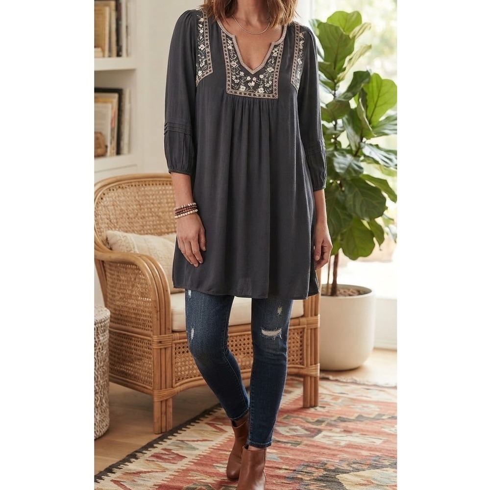 Abercrombie & Fitch Mini Dress Womens Navy Blue Embroidered Boho Gauze Large
